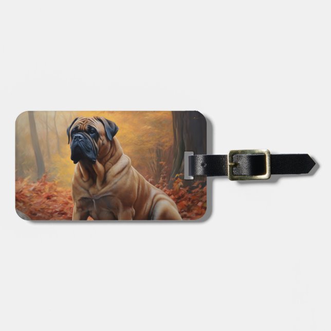 Bullmastiff  in Autumn Leaves Fall Inspire Luggage Tag (Front Horizontal)