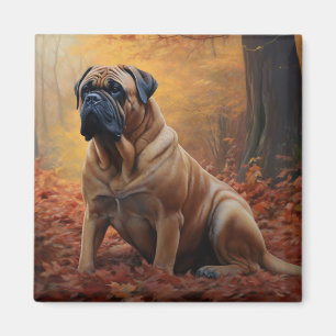 Bullmastiff  in Autumn Leaves Fall Inspire Magnet