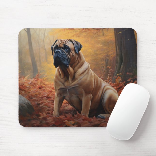 Bullmastiff  in Autumn Leaves Fall Inspire Mouse Mat (With Mouse)