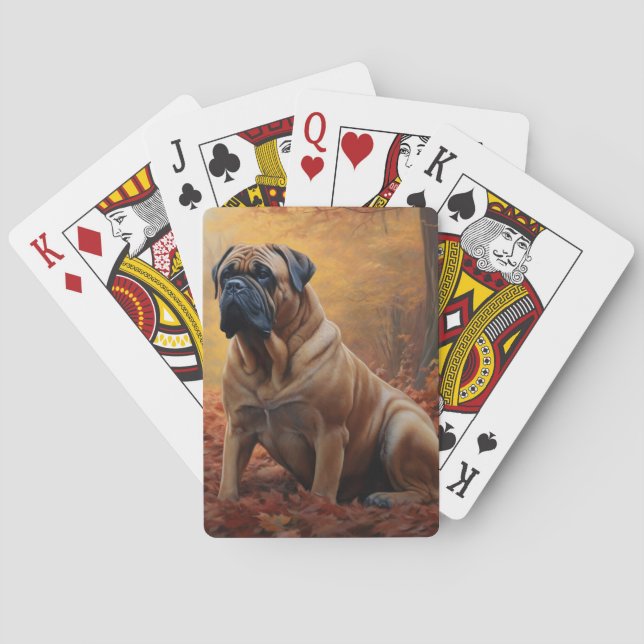 Bullmastiff  in Autumn Leaves Fall Inspire Playing Cards (Back)