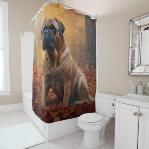 Bullmastiff  in Autumn Leaves Fall Inspire Shower Curtain