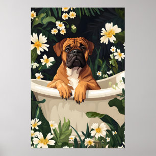 Bullmastiff In Bathtub Poster, Funny Dog Poster