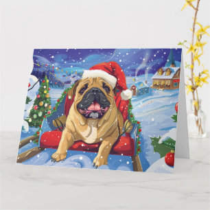 Bullmastiff in Sleigh Snow Christmas Card