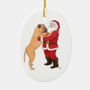 Bullmastiff Jowly Christmas Greeting Ceramic Tree Decoration