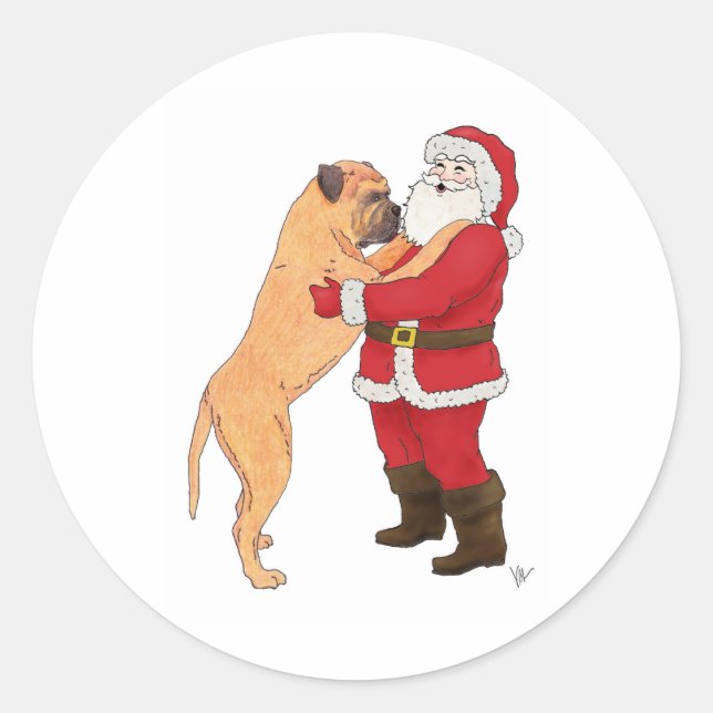 Bullmastiff Jowly Christmas Greeting Classic Round Sticker (Front)