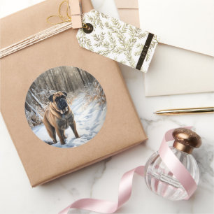 Bullmastiff Let It Snow Christmas Classic Round Sticker