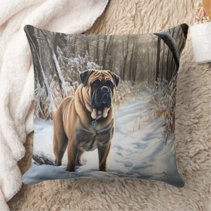 Bullmastiff Let It Snow Christmas Cushion
