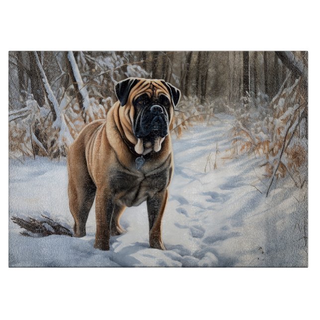 Bullmastiff Let It Snow Christmas Cutting Board (Front)
