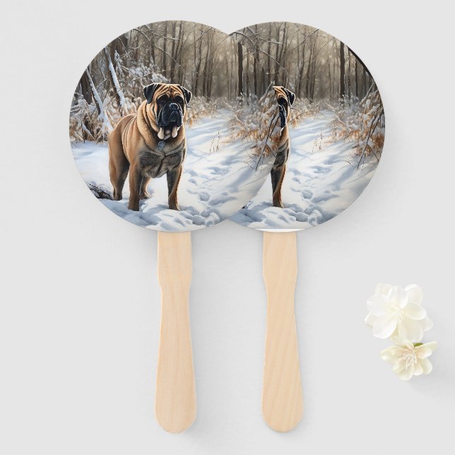 Bullmastiff Let It Snow Christmas Hand Fan (Front and Back)