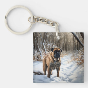 Bullmastiff Let It Snow Christmas Key Ring