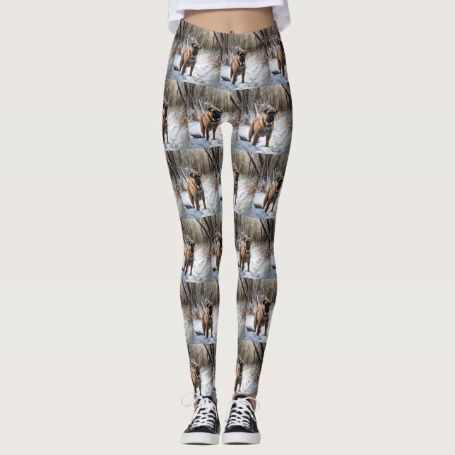 Bullmastiff Let It Snow Christmas Leggings (Front)