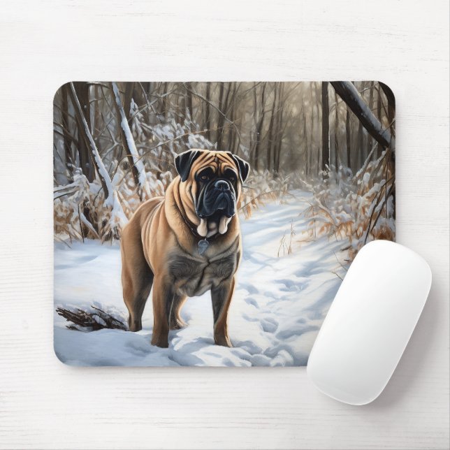 Bullmastiff Let It Snow Christmas Mouse Mat (With Mouse)