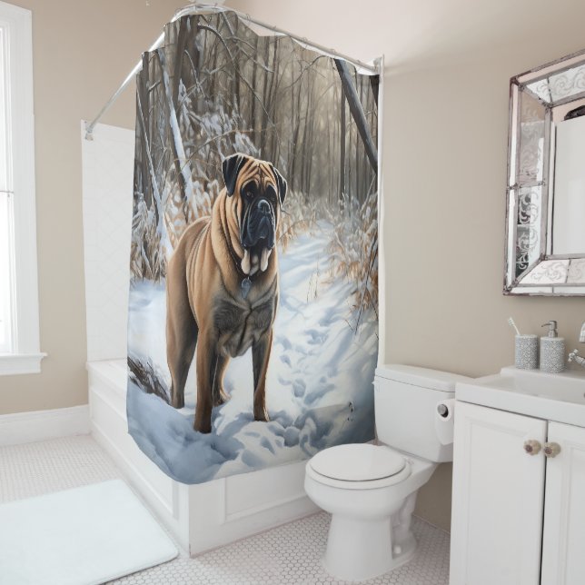 Bullmastiff Let It Snow Christmas Shower Curtain (In Situ)