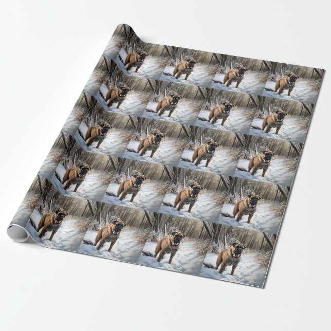 Bullmastiff Let It Snow Christmas Wrapping Paper (Unrolled)