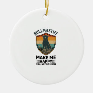 Bullmastiff Make Me Happy Dog Shield Retro Sunset Ceramic Tree Decoration