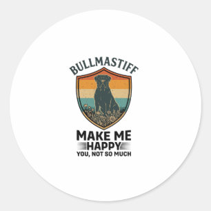 Bullmastiff Make Me Happy Dog Shield Retro Sunset Classic Round Sticker
