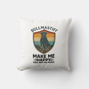 Bullmastiff Make Me Happy Dog Shield Retro Sunset Cushion