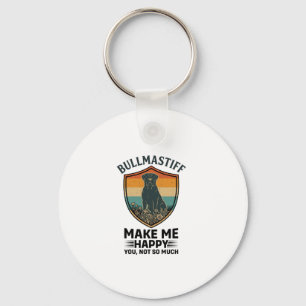 Bullmastiff Make Me Happy Dog Shield Retro Sunset Key Ring