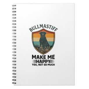 Bullmastiff Make Me Happy Dog Shield Retro Sunset Notebook