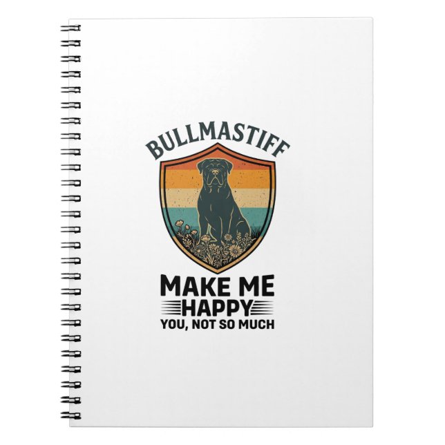 Bullmastiff Make Me Happy Dog Shield Retro Sunset Notebook (Front)