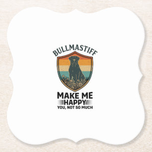 Bullmastiff Make Me Happy Dog Shield Retro Sunset Paper Coaster