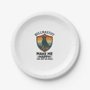 Bullmastiff Make Me Happy Dog Shield Retro Sunset Paper Plate