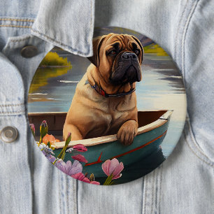 Bullmastiff on a Paddle: A Scenic Adventure 6 Cm Round Badge