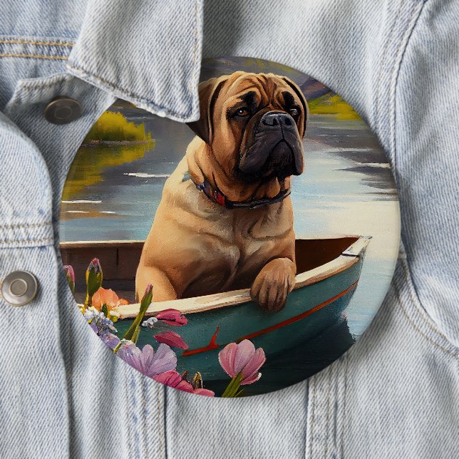 Bullmastiff on a Paddle: A Scenic Adventure 6 Cm Round Badge (In Situ)