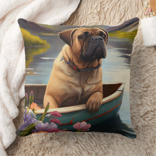 Bullmastiff on a Paddle: A Scenic Adventure Cushion