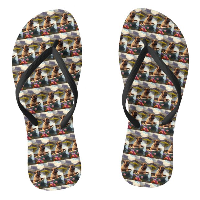 Bullmastiff on a Paddle: A Scenic Adventure Flip Flops (Footbed)