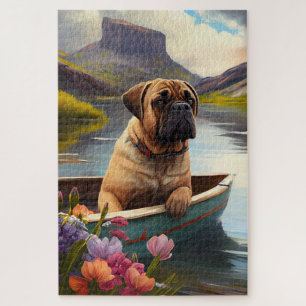 Bullmastiff on a Paddle: A Scenic Adventure Jigsaw Puzzle