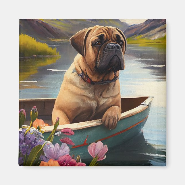 Bullmastiff on a Paddle: A Scenic Adventure Magnet (Front)