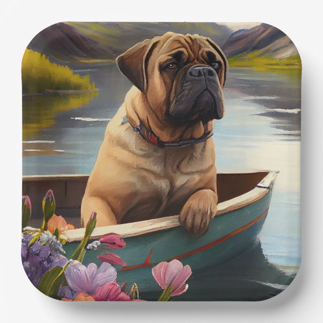 Bullmastiff on a Paddle: A Scenic Adventure Paper Plate (Front)
