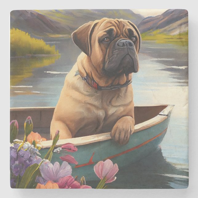 Bullmastiff on a Paddle: A Scenic Adventure Stone Coaster (Front)