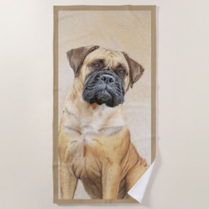 Bullmastiff Painting - Cute Original Dog Art Beach Towel