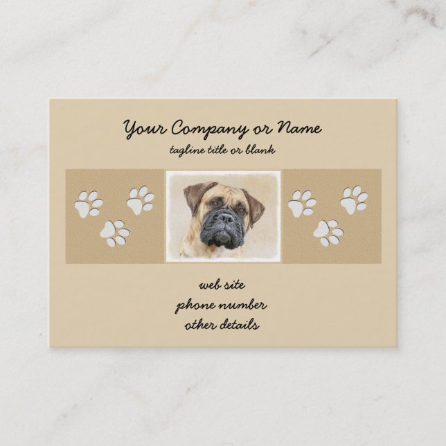 Bullmastiff Painting - Cute Original Dog Art Business Card (Front)