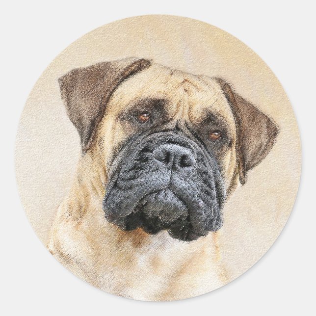 Bullmastiff Painting - Cute Original Dog Art Classic Round Sticker (Front)