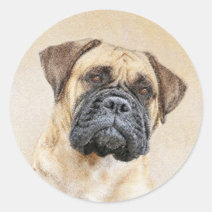 Bullmastiff Painting - Cute Original Dog Art Classic Round Sticker