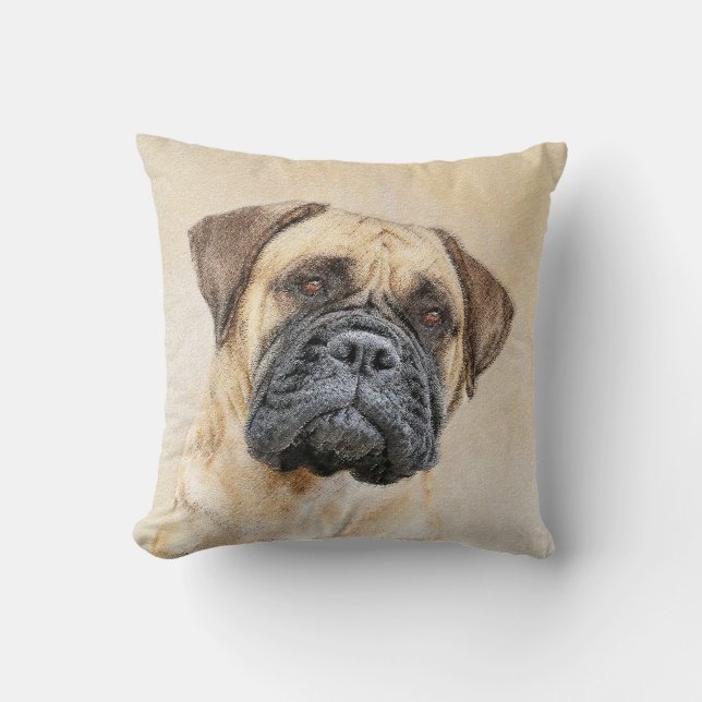 Bullmastiff Painting - Cute Original Dog Art Cushion (Front)