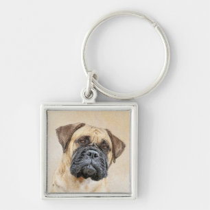 Bullmastiff Painting - Cute Original Dog Art Key Ring
