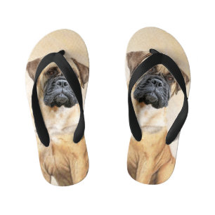 Bullmastiff Painting - Cute Original Dog Art Kid's Flip Flops