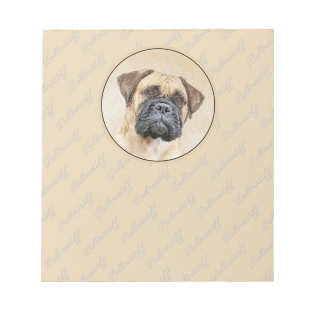 Bullmastiff Painting - Cute Original Dog Art Notepad (Front)