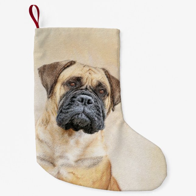 Bullmastiff Painting - Cute Original Dog Art Small Christmas Stocking (Front)