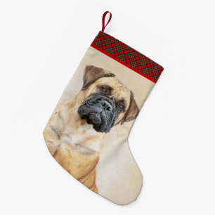 Bullmastiff Painting - Cute Original Dog Art Small Christmas Stocking