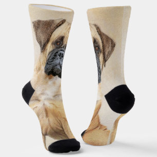 Bullmastiff Painting - Cute Original Dog Art Socks