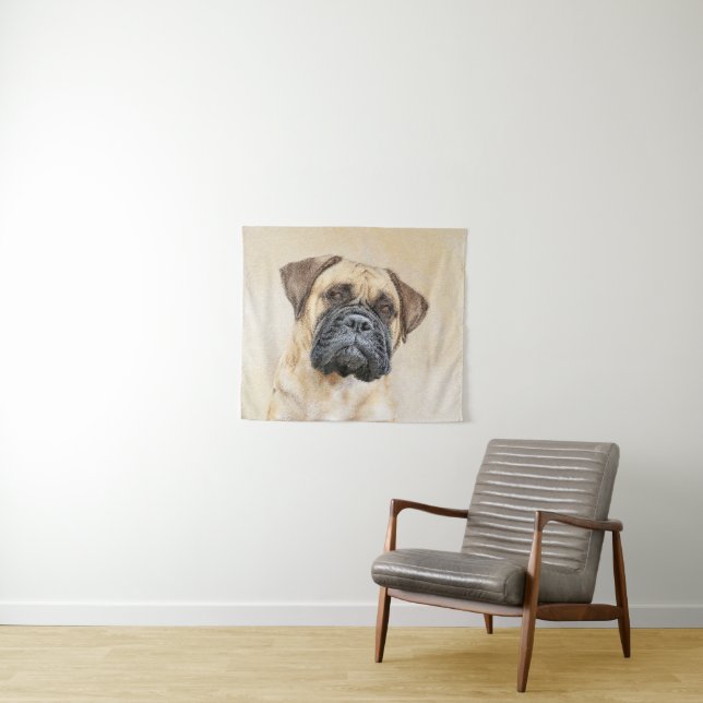 Bullmastiff Painting - Cute Original Dog Art Tapestry (In Situ (Horizontal))