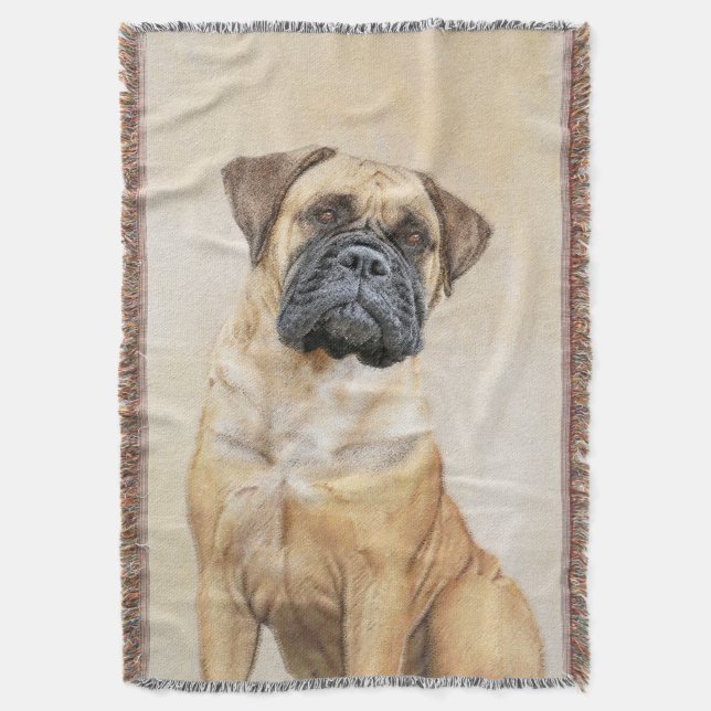 Bullmastiff Painting - Cute Original Dog Art Throw Blanket (Front Vertical)