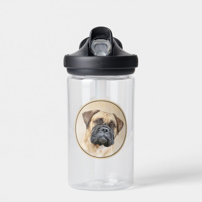 Bullmastiff Painting - Cute Original Dog Art Water Bottle (Front)