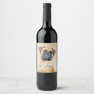 Bullmastiff Painting - Cute Original Dog Art Wine Label