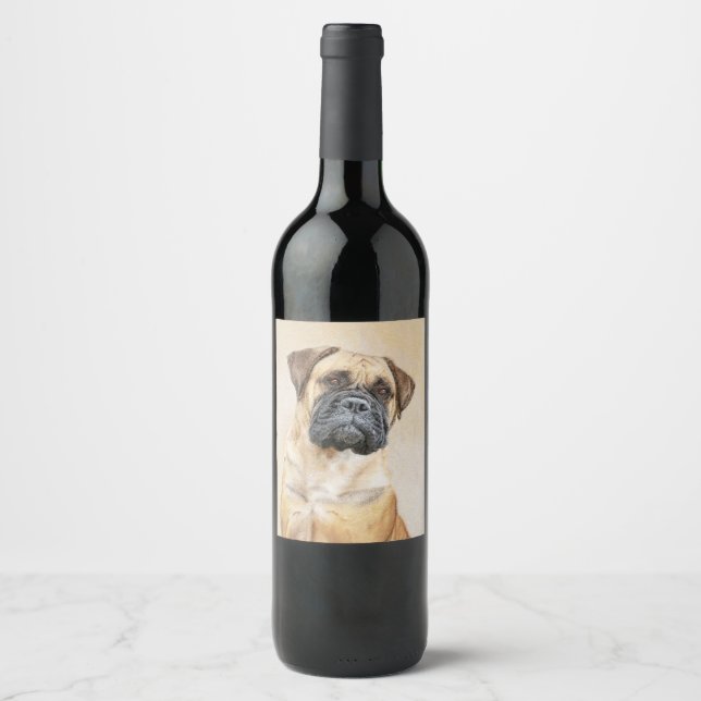 Bullmastiff Painting - Cute Original Dog Art Wine Label (Front)